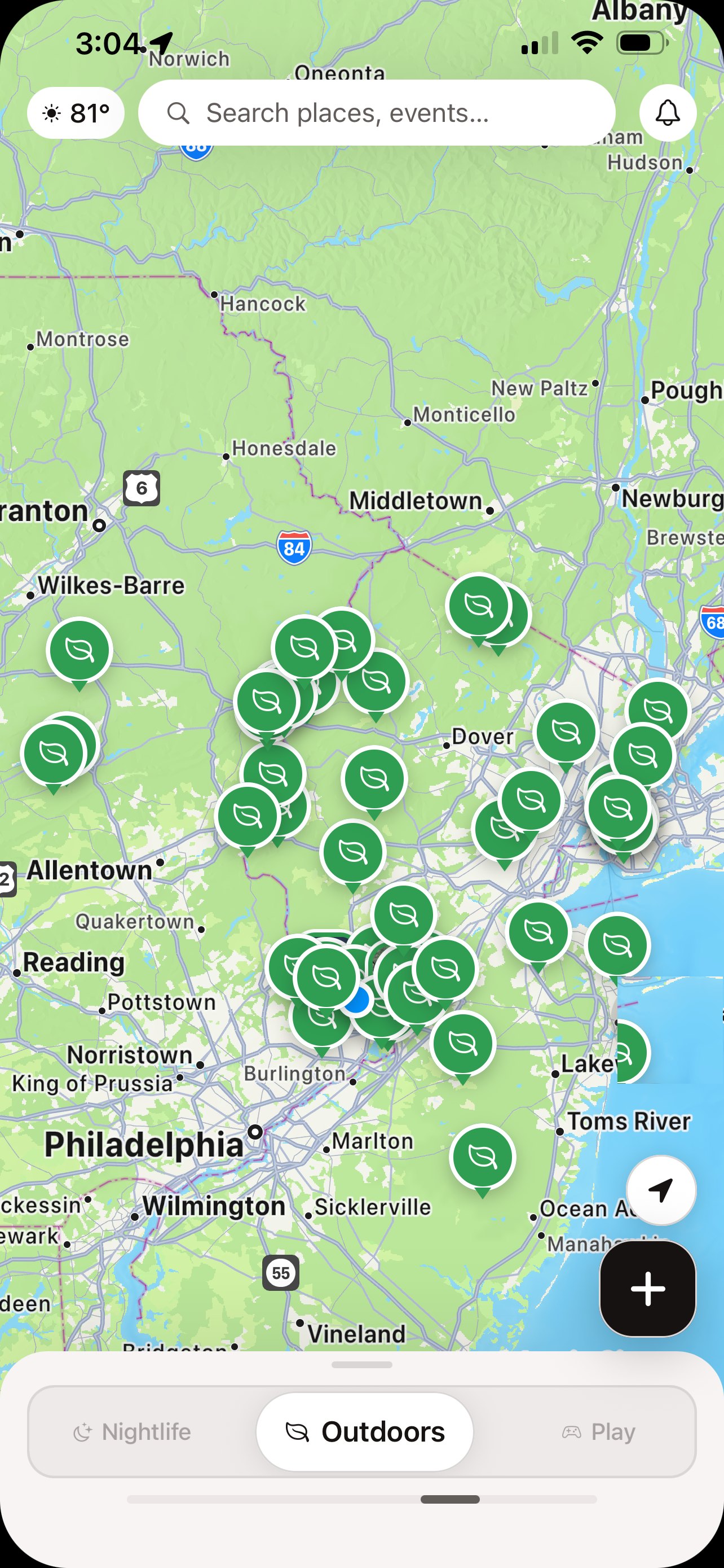 Spuur Discover map showing Outdoors spots near you